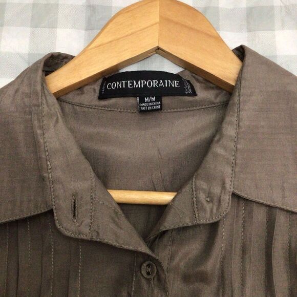 2/40$ CONTEMPORAINE pleated long blouse tunic maroon medium shinny 3/4 sleeves - Picture 7 of 16